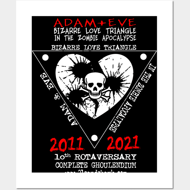 ADAM & EVE: BIZARRE LOVE TRIANGLE IN THE ZOMBIE APOCALYPSE: 10th Anniversary T-Shirt Wall Art by 21st Century Sandshark Studios